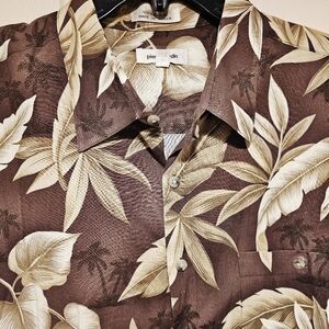 Pierre Cardin Men's Brown Hawaiian Tropical Shirt, 100% Rayon